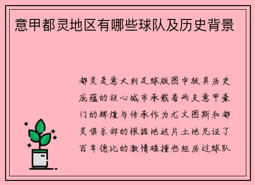 意甲都灵地区有哪些球队及历史背景